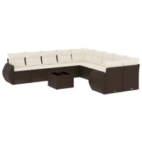 vidaXL 11-tlg. Garten-Sofagarnitur mit Kissen Braun Poly...
