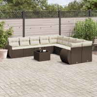 vidaXL 11-tlg. Garten-Sofagarnitur mit Kissen Braun Poly...