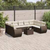 vidaXL 10-tlg. Garten-Sofagarnitur mit Kissen Braun Poly...