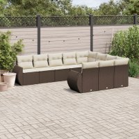 vidaXL 10-tlg. Garten-Sofagarnitur mit Kissen Braun Poly...