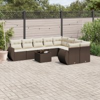 vidaXL 10-tlg. Garten-Sofagarnitur mit Kissen Braun Poly...