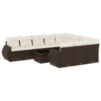 vidaXL 11-tlg. Garten-Sofagarnitur mit Kissen Braun Poly...