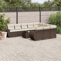 vidaXL 11-tlg. Garten-Sofagarnitur mit Kissen Braun Poly...