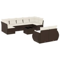 vidaXL 10-tlg. Garten-Sofagarnitur mit Kissen Braun Poly...