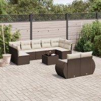 vidaXL 10-tlg. Garten-Sofagarnitur mit Kissen Braun Poly...
