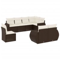 vidaXL 8-tlg. Garten-Sofagarnitur mit Kissen Braun Poly...