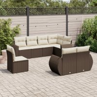 vidaXL 8-tlg. Garten-Sofagarnitur mit Kissen Braun Poly...