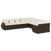 vidaXL 10-tlg. Garten-Sofagarnitur mit Kissen Braun Poly...