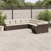 vidaXL 10-tlg. Garten-Sofagarnitur mit Kissen Braun Poly...