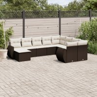 vidaXL 10-tlg. Garten-Sofagarnitur mit Kissen Braun Poly...