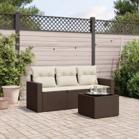 vidaXL 4-tlg. Garten-Sofagarnitur mit Kissen Braun Poly...