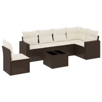 vidaXL 7-tlg. Garten-Sofagarnitur mit Kissen Braun Poly...