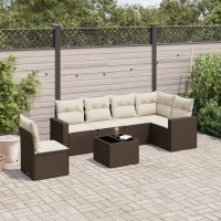 vidaXL 7-tlg. Garten-Sofagarnitur mit Kissen Braun Poly...