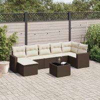 vidaXL 8-tlg. Garten-Sofagarnitur mit Kissen Braun Poly...
