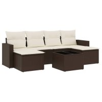 vidaXL 7-tlg. Garten-Sofagarnitur mit Kissen Braun Poly...