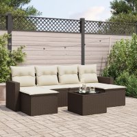 vidaXL 7-tlg. Garten-Sofagarnitur mit Kissen Braun Poly...