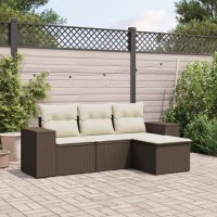vidaXL 4-tlg. Garten-Sofagarnitur mit Kissen Braun Poly...