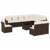 vidaXL 11-tlg. Garten-Sofagarnitur mit Kissen Braun Poly...