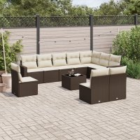 vidaXL 11-tlg. Garten-Sofagarnitur mit Kissen Braun Poly...