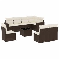 vidaXL 9-tlg. Garten-Sofagarnitur mit Kissen Braun Poly...