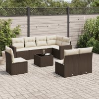 vidaXL 9-tlg. Garten-Sofagarnitur mit Kissen Braun Poly...
