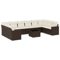 vidaXL 11-tlg. Garten-Sofagarnitur mit Kissen Braun Poly...
