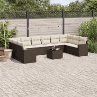 vidaXL 11-tlg. Garten-Sofagarnitur mit Kissen Braun Poly...