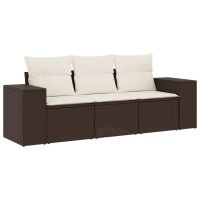 vidaXL 3-tlg. Garten-Sofagarnitur mit Kissen Braun Poly...