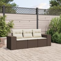 vidaXL 3-tlg. Garten-Sofagarnitur mit Kissen Braun Poly...
