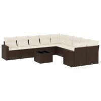 vidaXL 11-tlg. Garten-Sofagarnitur mit Kissen Braun Poly...