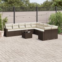 vidaXL 11-tlg. Garten-Sofagarnitur mit Kissen Braun Poly...