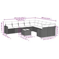 vidaXL 11-tlg. Garten-Sofagarnitur mit Kissen Braun Poly Rattan