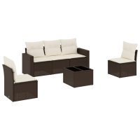 vidaXL 6-tlg. Garten-Sofagarnitur mit Kissen Braun Poly...