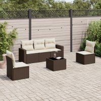 vidaXL 6-tlg. Garten-Sofagarnitur mit Kissen Braun Poly...
