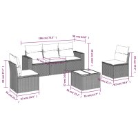 vidaXL 6-tlg. Garten-Sofagarnitur mit Kissen Braun Poly Rattan