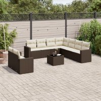 vidaXL 10-tlg. Garten-Sofagarnitur mit Kissen Braun Poly...