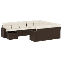 vidaXL 11-tlg. Garten-Sofagarnitur mit Kissen Braun Poly...