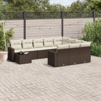 vidaXL 11-tlg. Garten-Sofagarnitur mit Kissen Braun Poly...