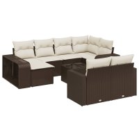 vidaXL 11-tlg. Garten-Sofagarnitur mit Kissen Braun Poly...
