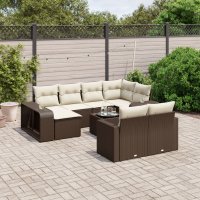 vidaXL 11-tlg. Garten-Sofagarnitur mit Kissen Braun Poly...