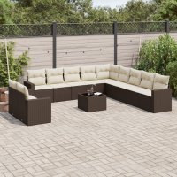 vidaXL 12-tlg. Garten-Sofagarnitur mit Kissen Braun Poly...