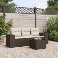 vidaXL 4-tlg. Garten-Sofagarnitur mit Kissen Braun Poly...