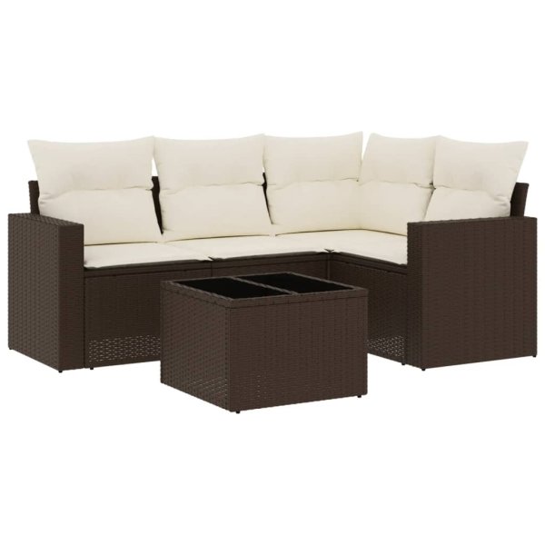 vidaXL 5-tlg. Garten-Sofagarnitur mit Kissen Braun Poly Rattan