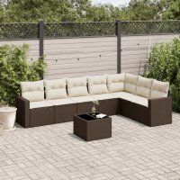 vidaXL 8-tlg. Garten-Sofagarnitur mit Kissen Braun Poly...