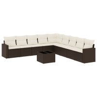 vidaXL 10-tlg. Garten-Sofagarnitur mit Kissen Braun Poly...