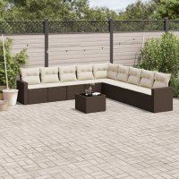 vidaXL 10-tlg. Garten-Sofagarnitur mit Kissen Braun Poly...