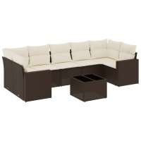 vidaXL 8-tlg. Garten-Sofagarnitur mit Kissen Braun Poly...