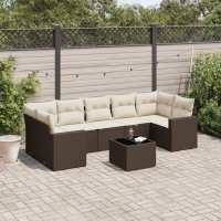 vidaXL 8-tlg. Garten-Sofagarnitur mit Kissen Braun Poly...