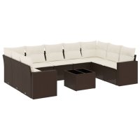 vidaXL 10-tlg. Garten-Sofagarnitur mit Kissen Braun Poly...