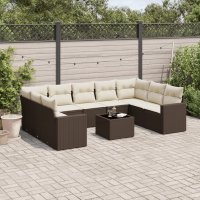 vidaXL 10-tlg. Garten-Sofagarnitur mit Kissen Braun Poly...